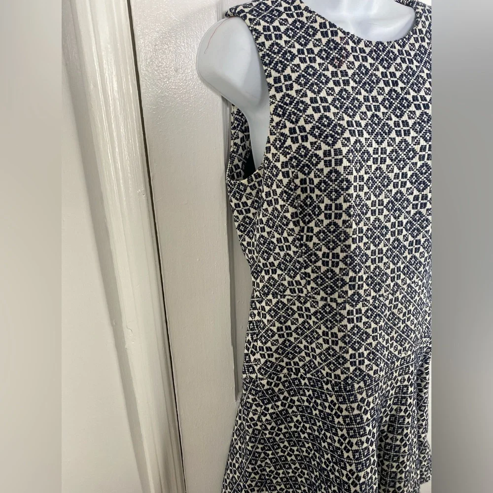 Tory Burch Burlap Navy and White Geometric Fit & Flare Mini Dress